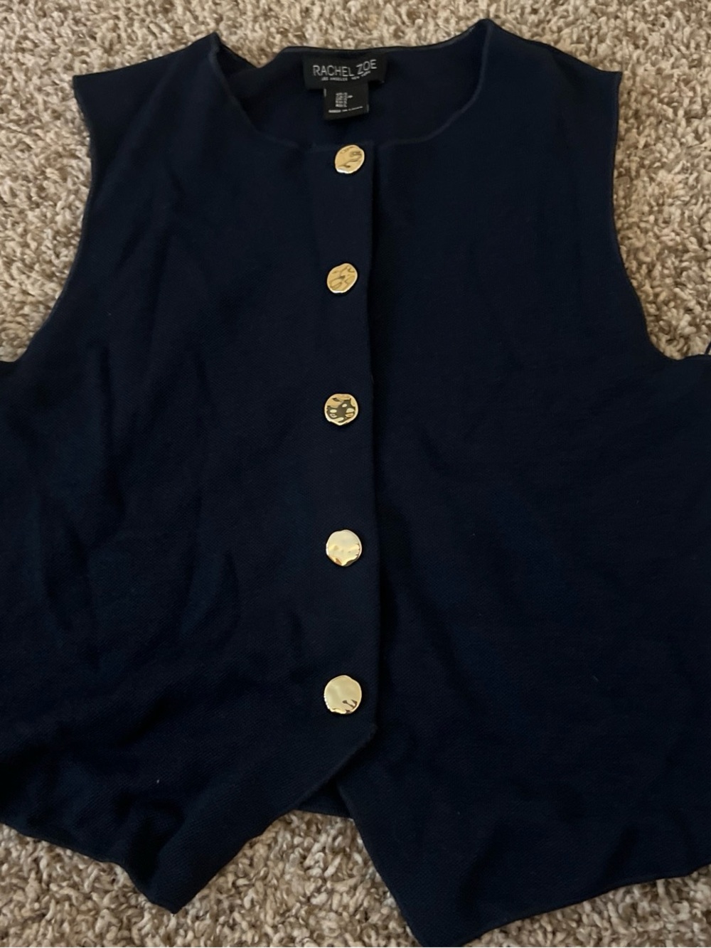 Rachel Zoe Navy Gold-Button Sleeveless Vest
